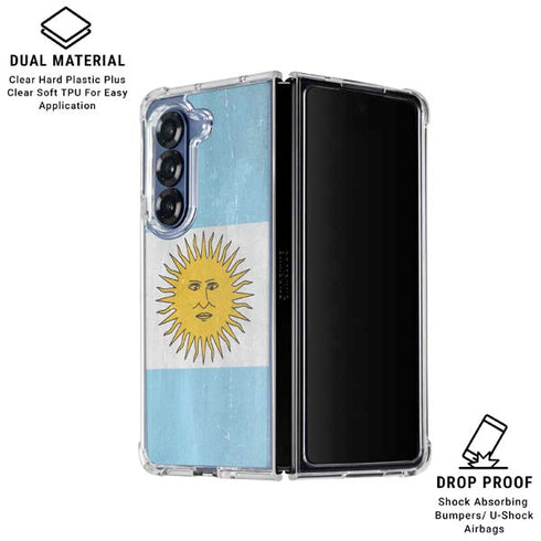 Argentina Flag Distressed Galaxy Z Fold7 Clear Case